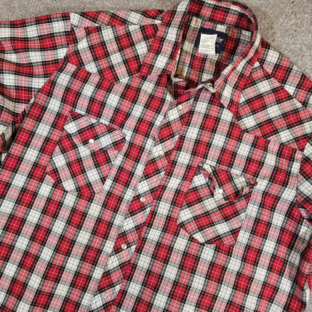 Vintage Wrangler Pearl Snap Plaid Western‎ Long Sleeve Shirt Size 2XL Red Plaid